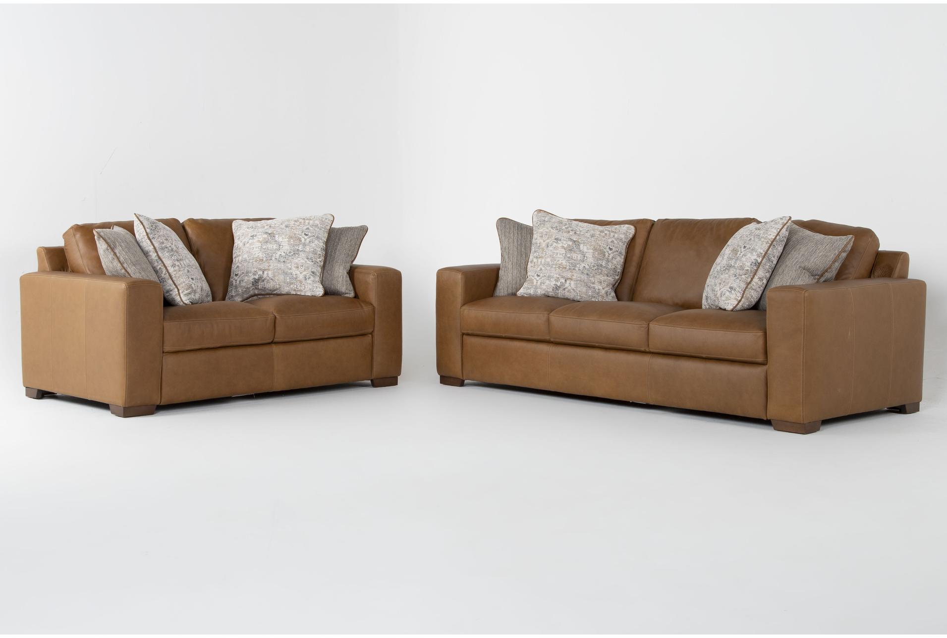 big sur saddle brown leather 99" sofa & loveseat set 1 big sur saddle brown leather 99" sofa & loveseat set