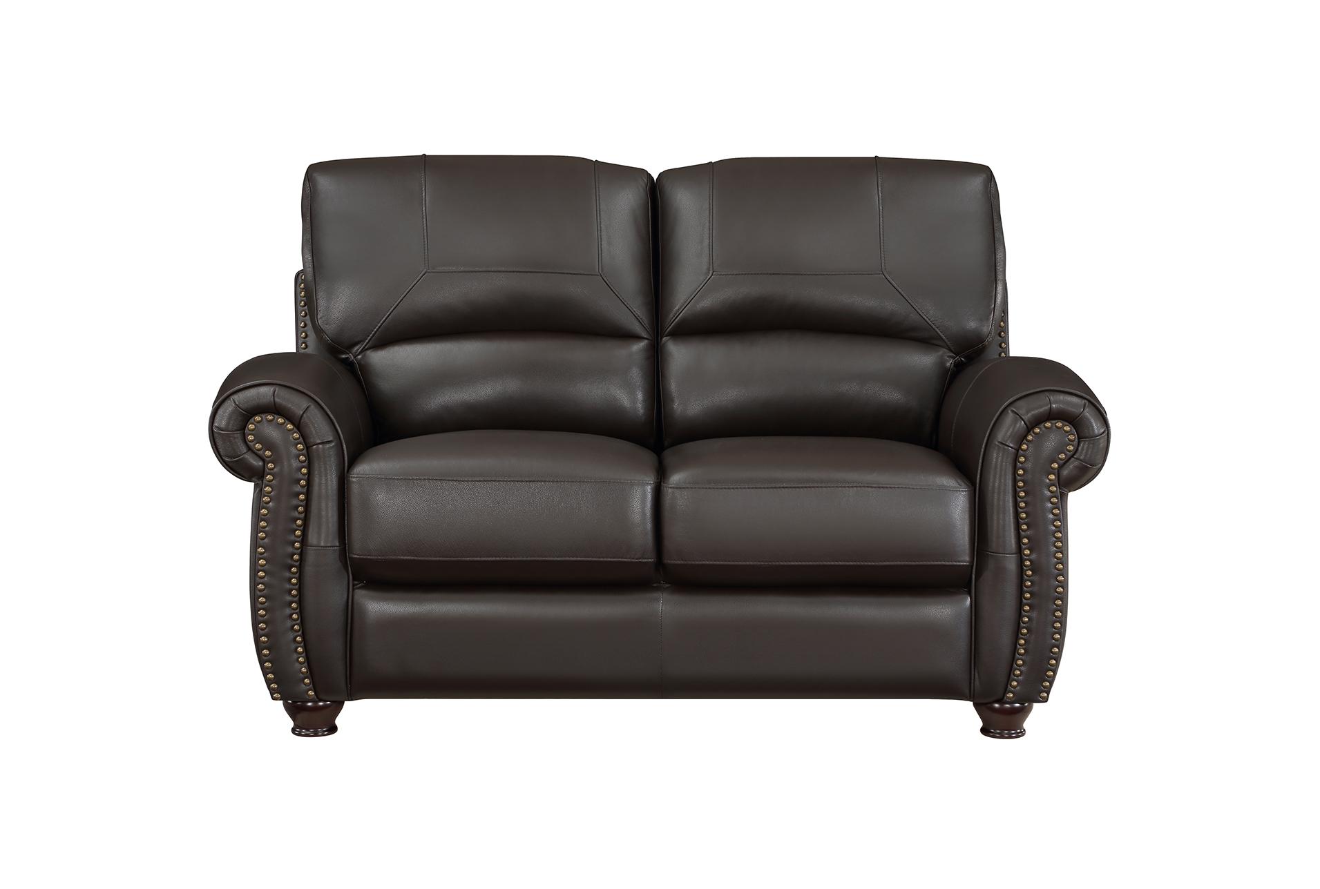 sidney dark brown 62" leather loveseat | rolled arms | nailhead 9 sidney dark brown 62" leather loveseat | rolled arms | nailhead
