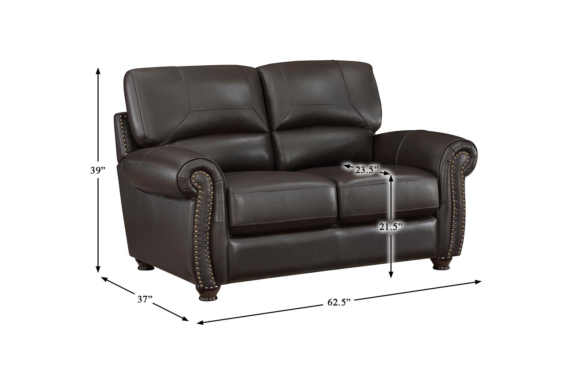 sidney dark brown 62" leather loveseat | rolled arms | nailhead 10 sidney dark brown 62" leather loveseat | rolled arms | nailhead