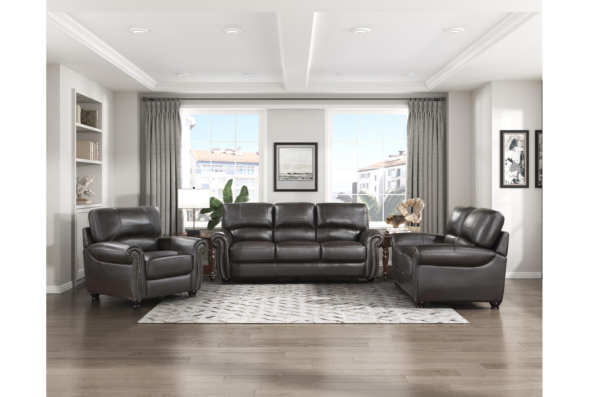 sidney dark brown 62" leather loveseat | rolled arms | nailhead 13 sidney dark brown 62" leather loveseat | rolled arms | nailhead