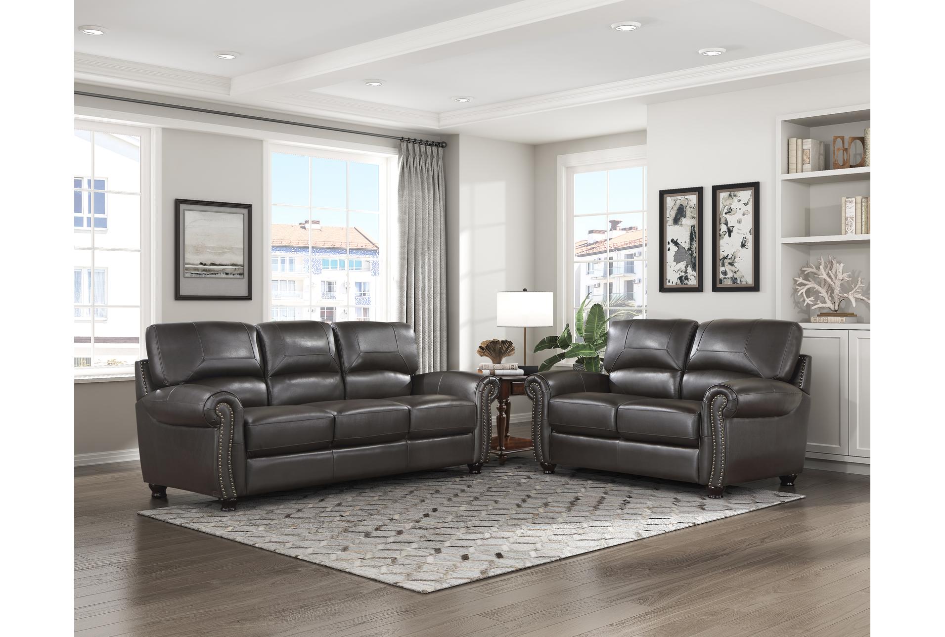 sidney dark brown 62" leather loveseat | rolled arms | nailhead 14 sidney dark brown 62" leather loveseat | rolled arms | nailhead